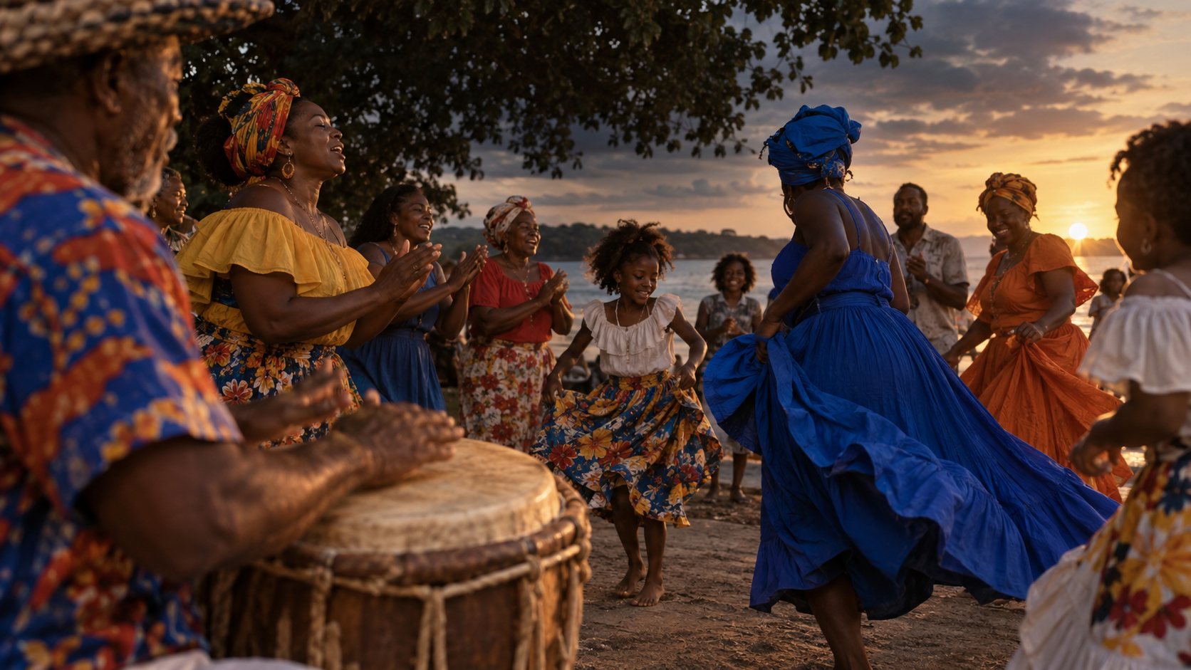 Bullerengue dancers sharing a community performance